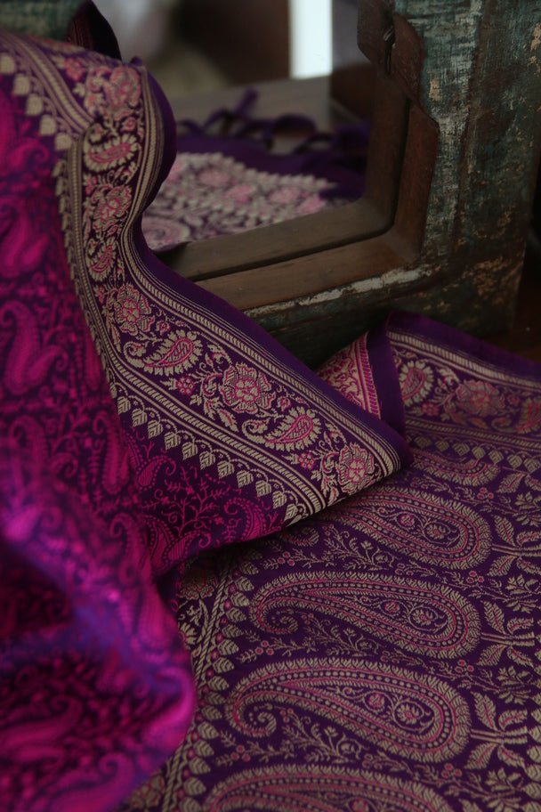 Foulard Zari #005 viola/fuxia e oro