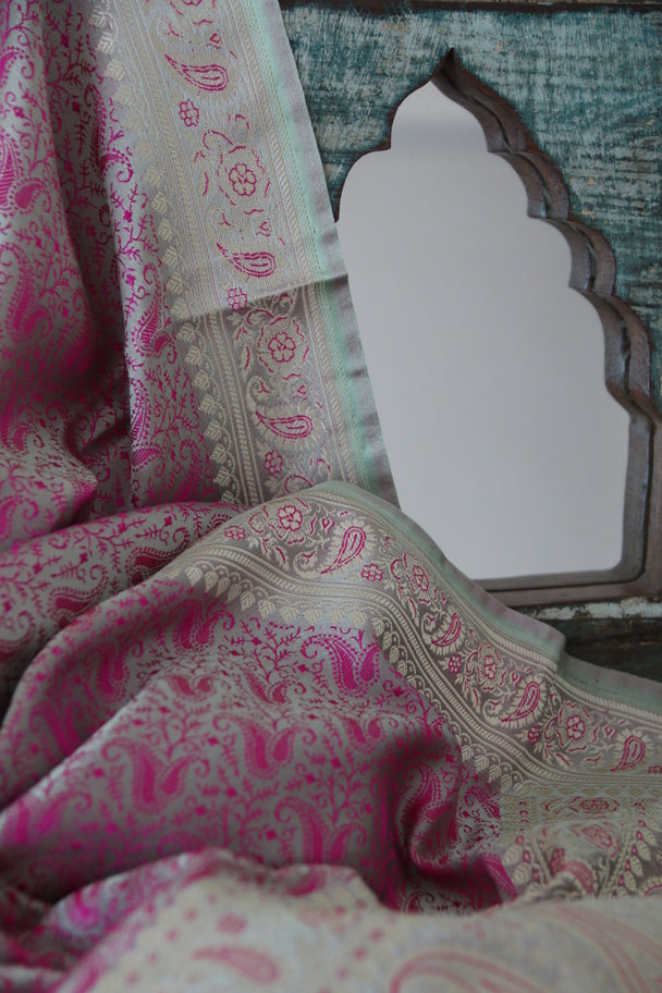 Foulard Zari #007 verde acqua e rosa