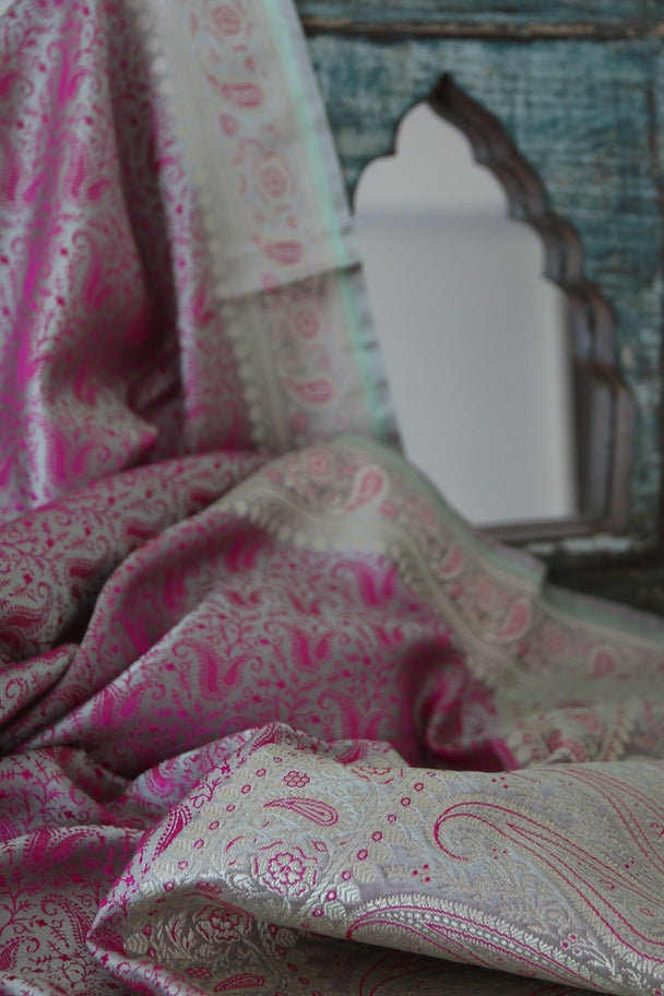 Foulard Zari #007 verde acqua e rosa