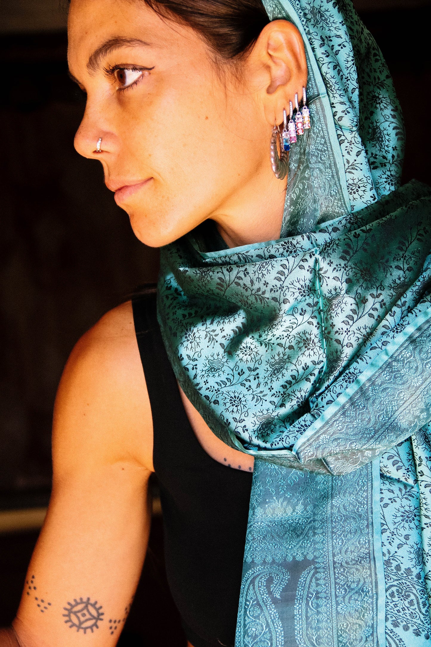 Foulard Swami #018 turchese e nero