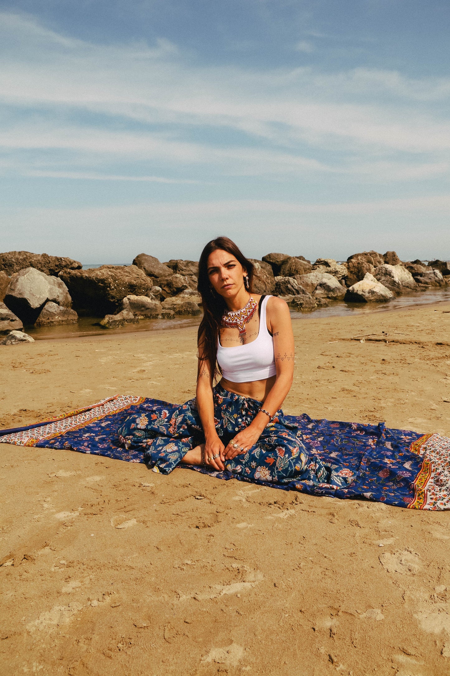 Pantaloni Maya Blue Heaven con foulard