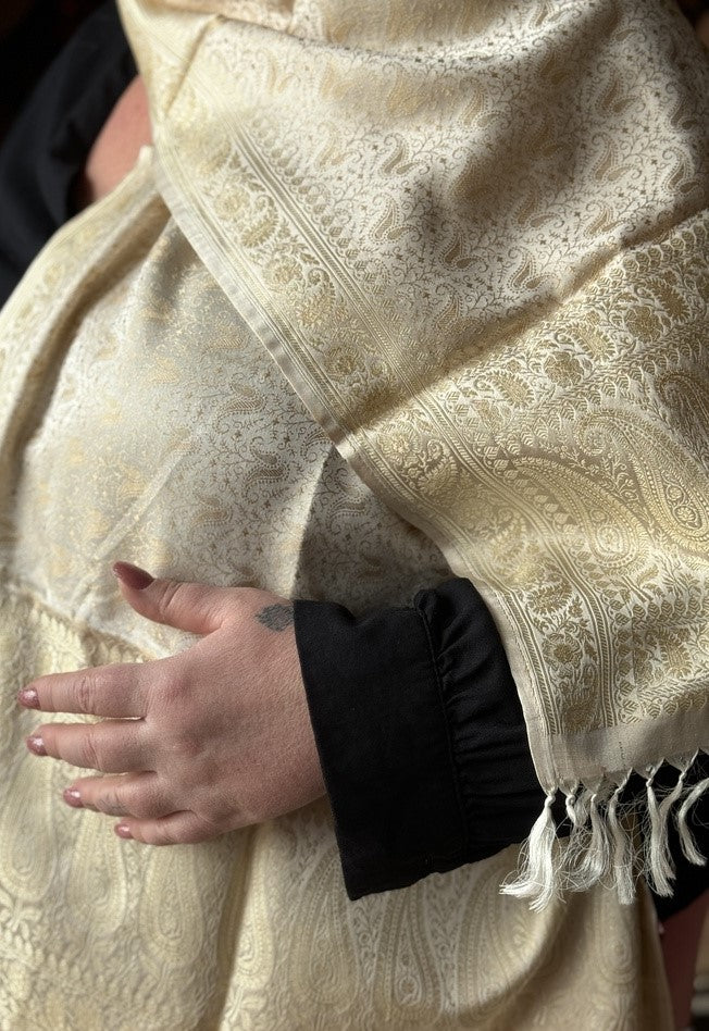 Foulard Zari #008 bianco oro e champagne