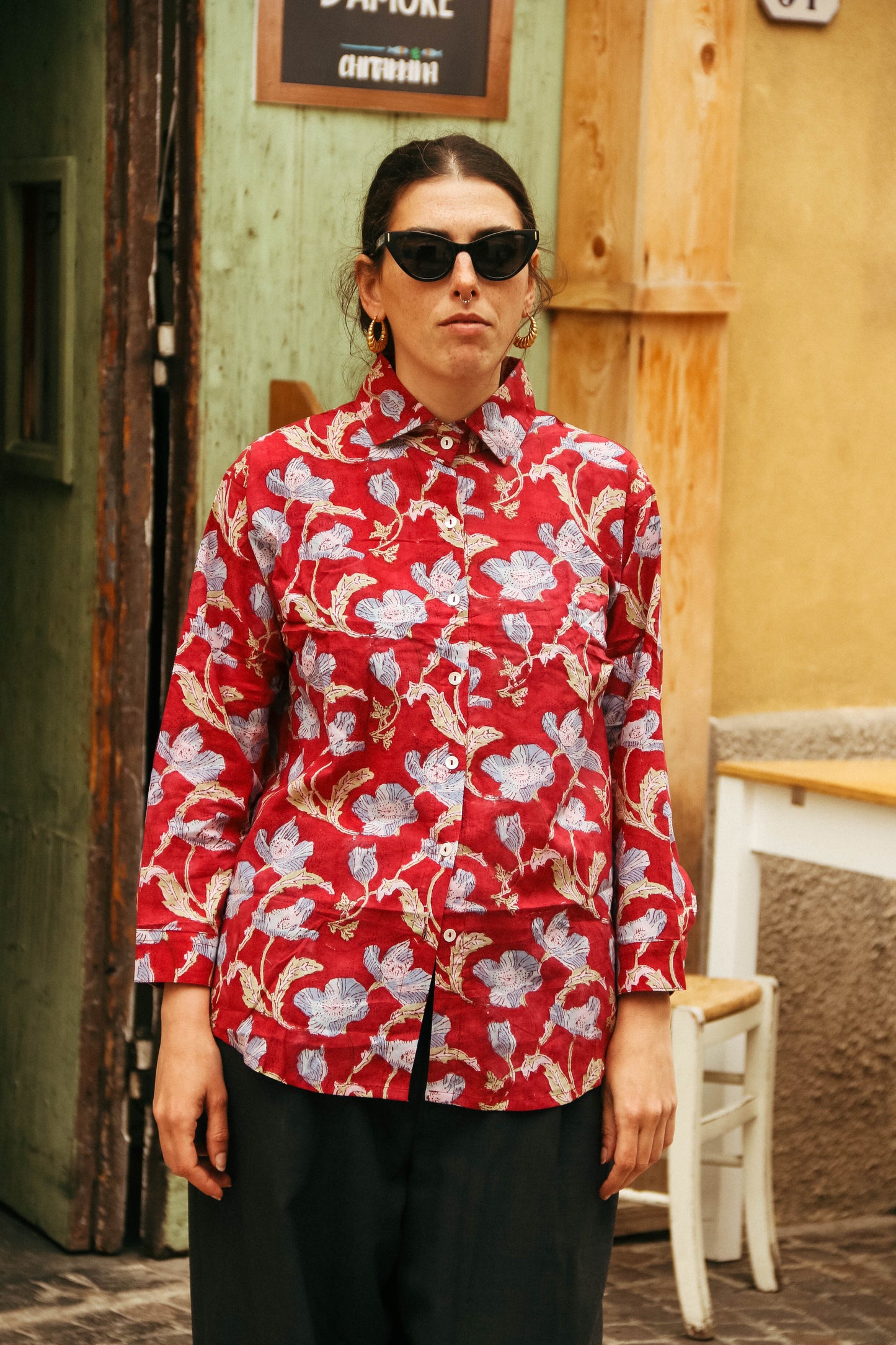 Camicia Aisha Bordeaux e Azzurra