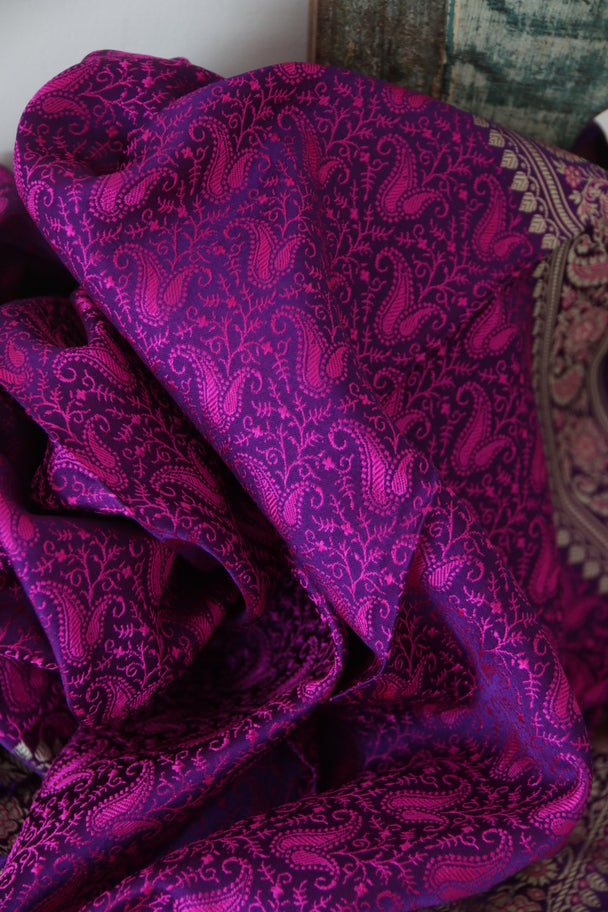 Foulard Zari #005 viola/fuxia e oro