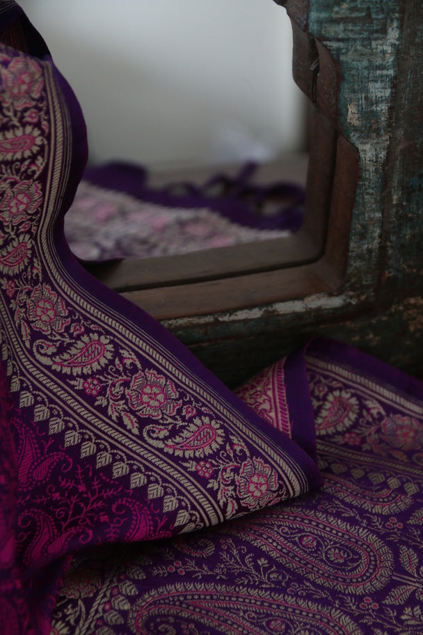 Foulard Zari #005 viola/fuxia e oro