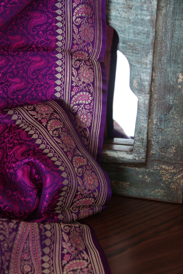 Foulard Zari #005 viola/fuxia e oro