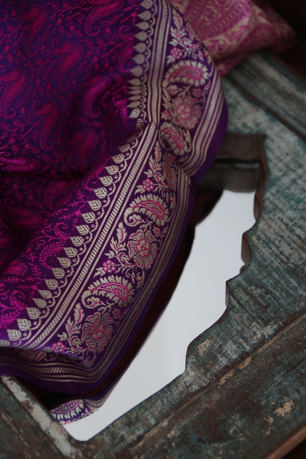 Foulard Zari #005 viola/fuxia e oro