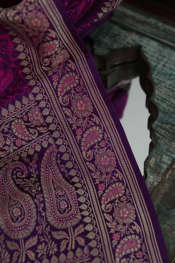 Foulard Zari #005 viola/fuxia e oro