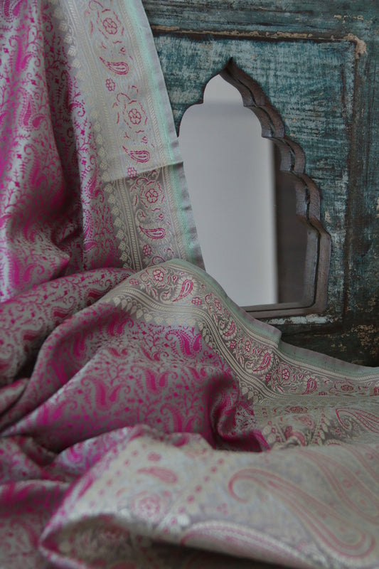 Foulard Zari #007 verde acqua e rosa