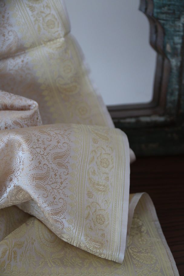 Foulard Zari #008 bianco oro e champagne