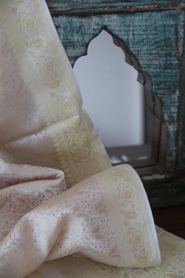 Foulard Zari #008 bianco oro e champagne