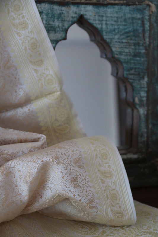 Foulard Zari #008 bianco oro e champagne