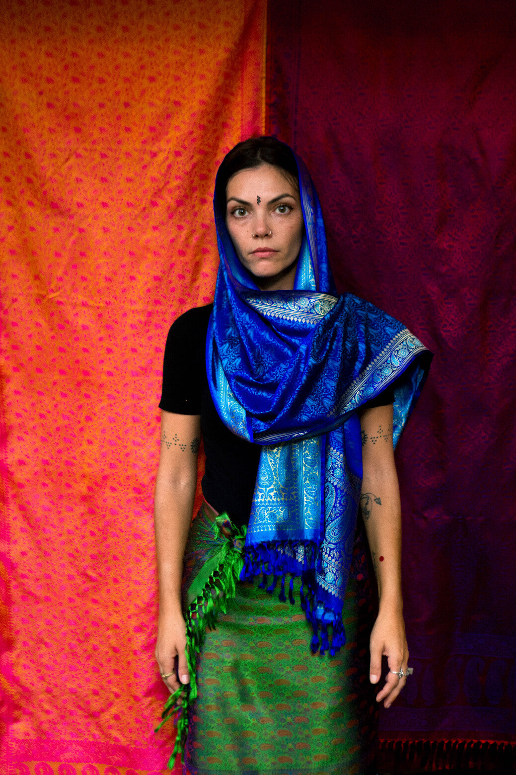 Foulard Zari #001 blu/ viola e oro