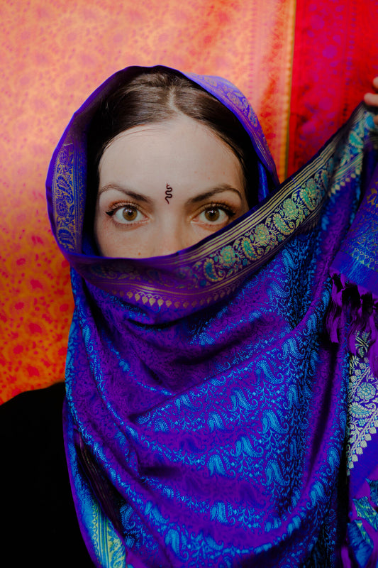 Foulard Zari #001 blu/ viola e oro