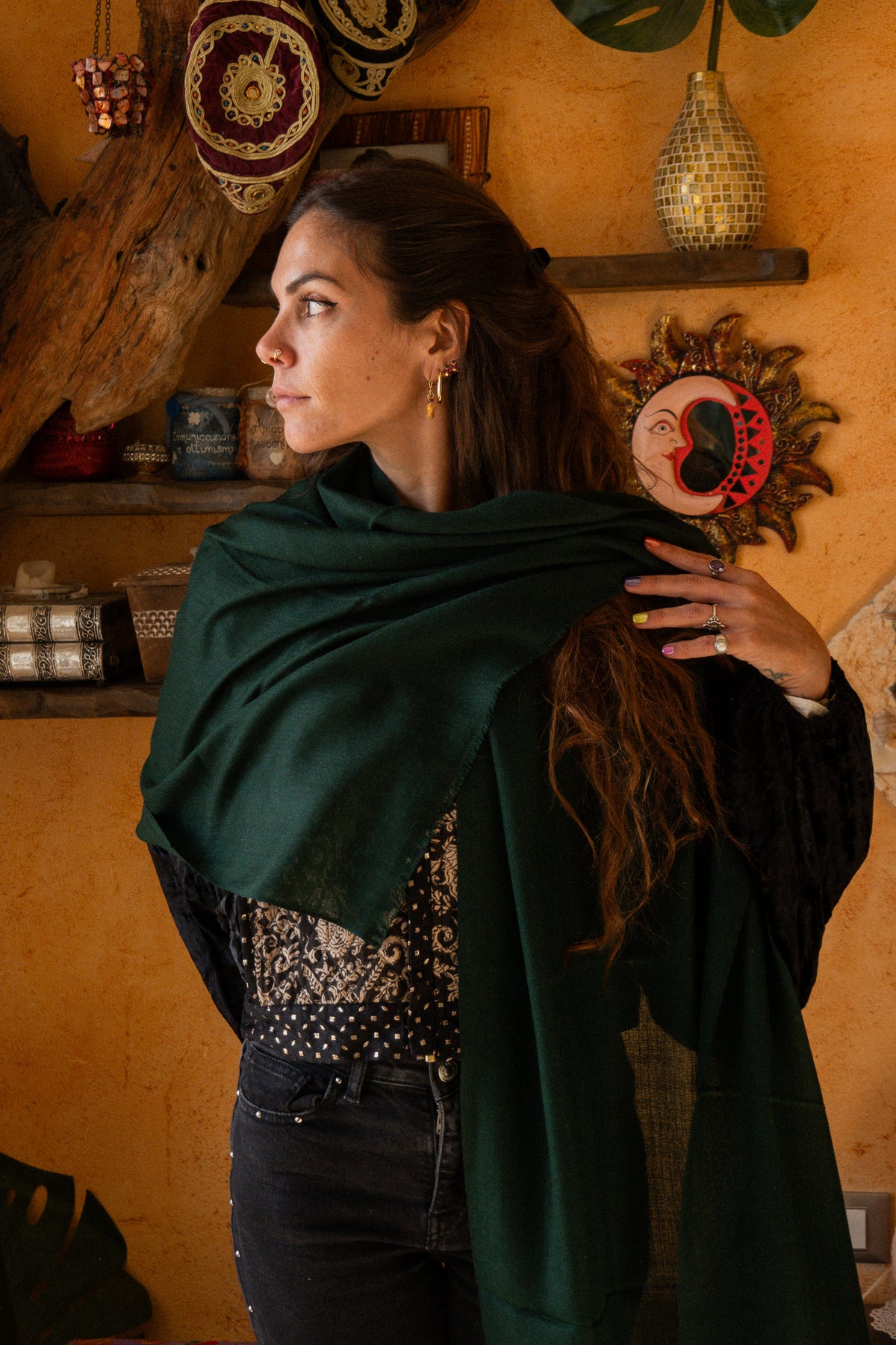 Sciarpa verde bottiglia - 100% lana