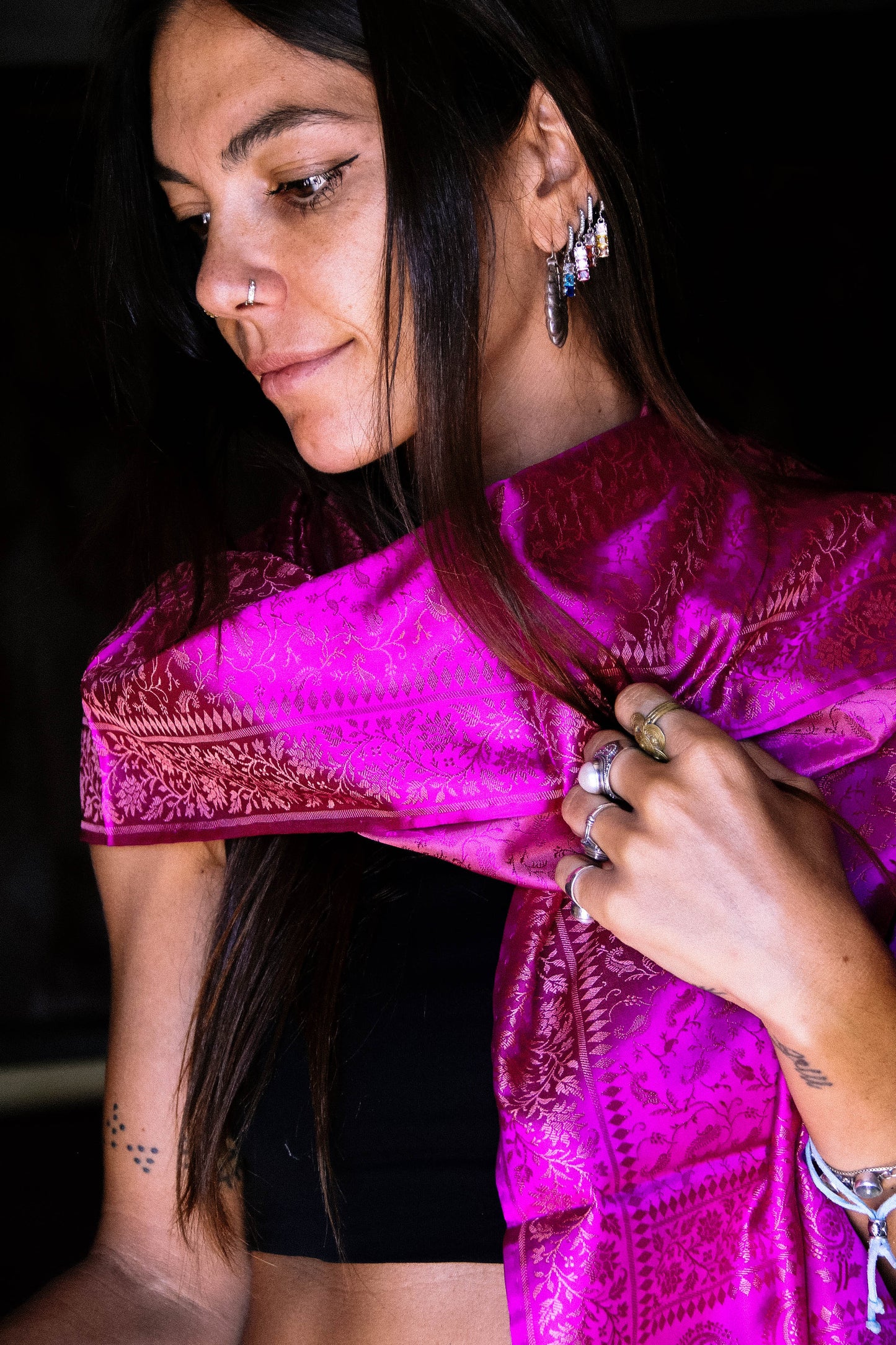 Foulard Swami #016 fuxia e oro