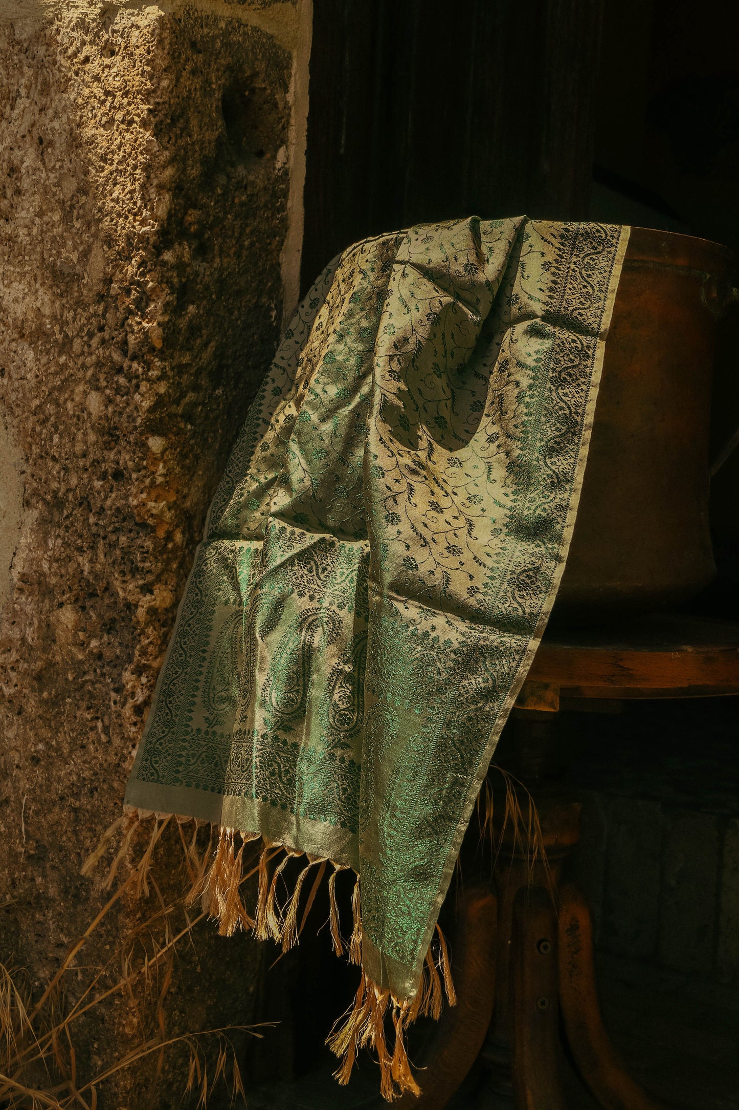 Foulard Hari #051 colori del bosco - verde e oro