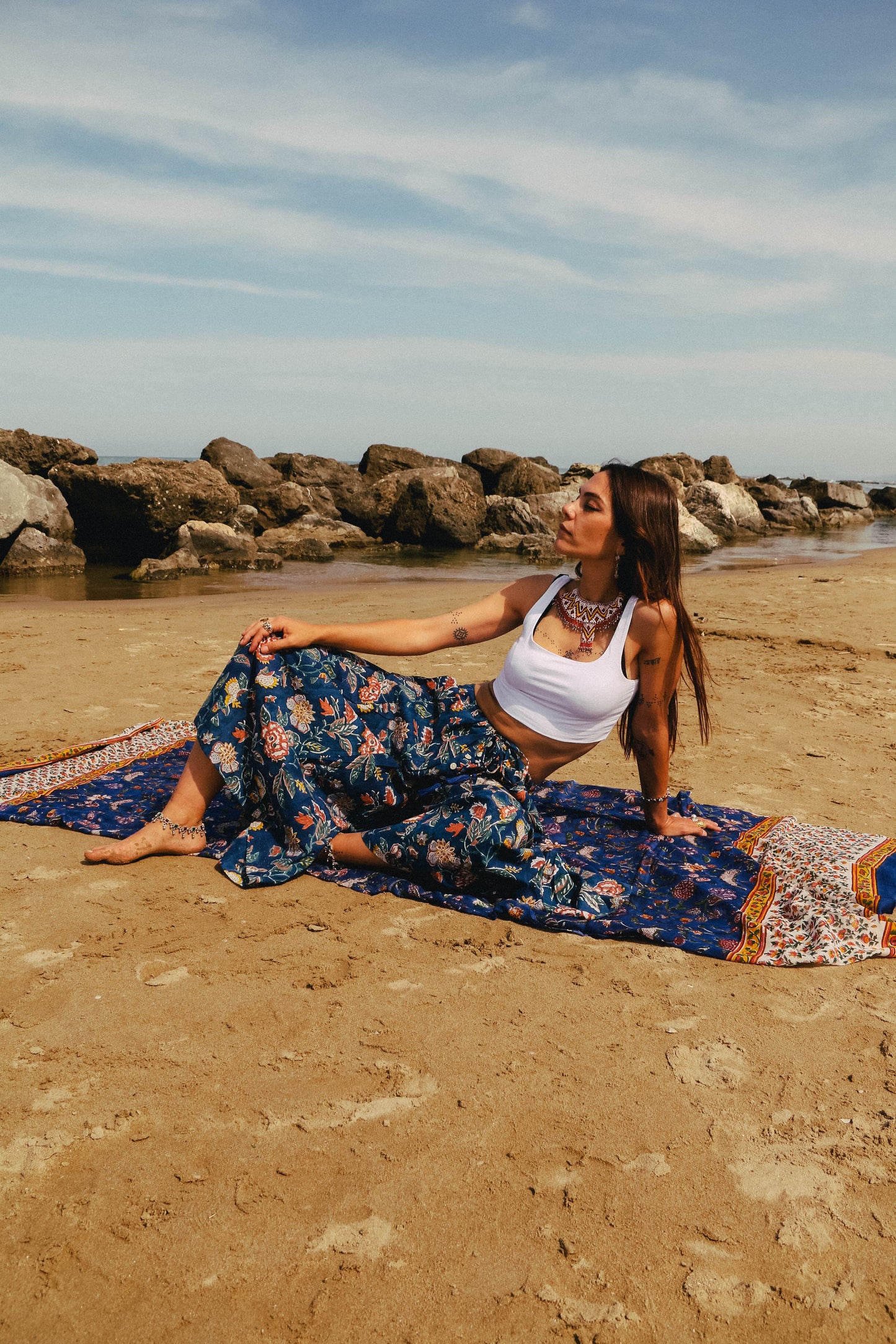 Pantaloni Maya Blue Heaven con foulard