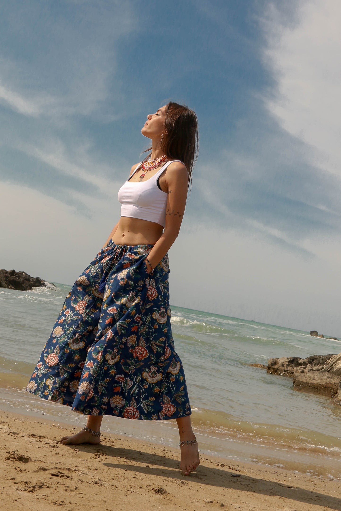 Pantaloni Maya Blue Heaven con foulard