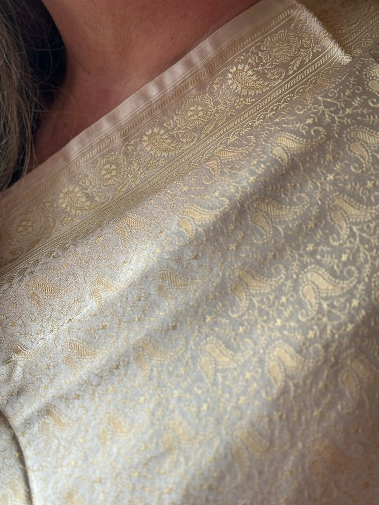 Foulard Zari #008 bianco oro e champagne