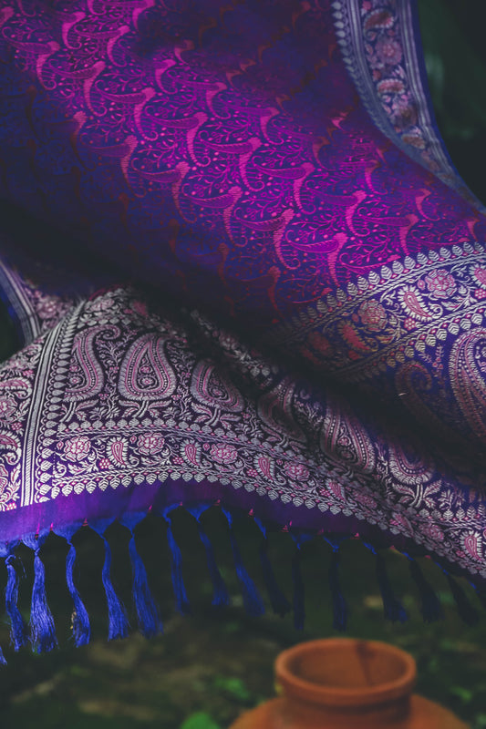 Foulard Zari #005 viola/fuxia e oro
