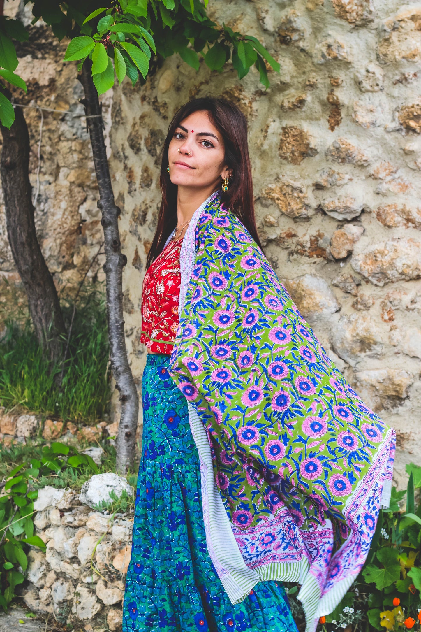 Pareo - Foulard Hara verde, rosa e blu