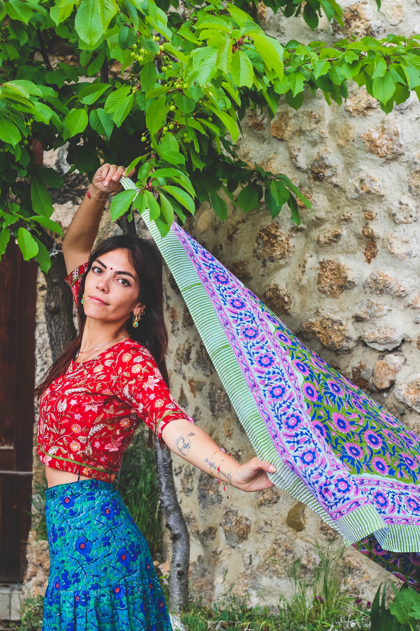Pareo - Foulard Hara verde, rosa e blu