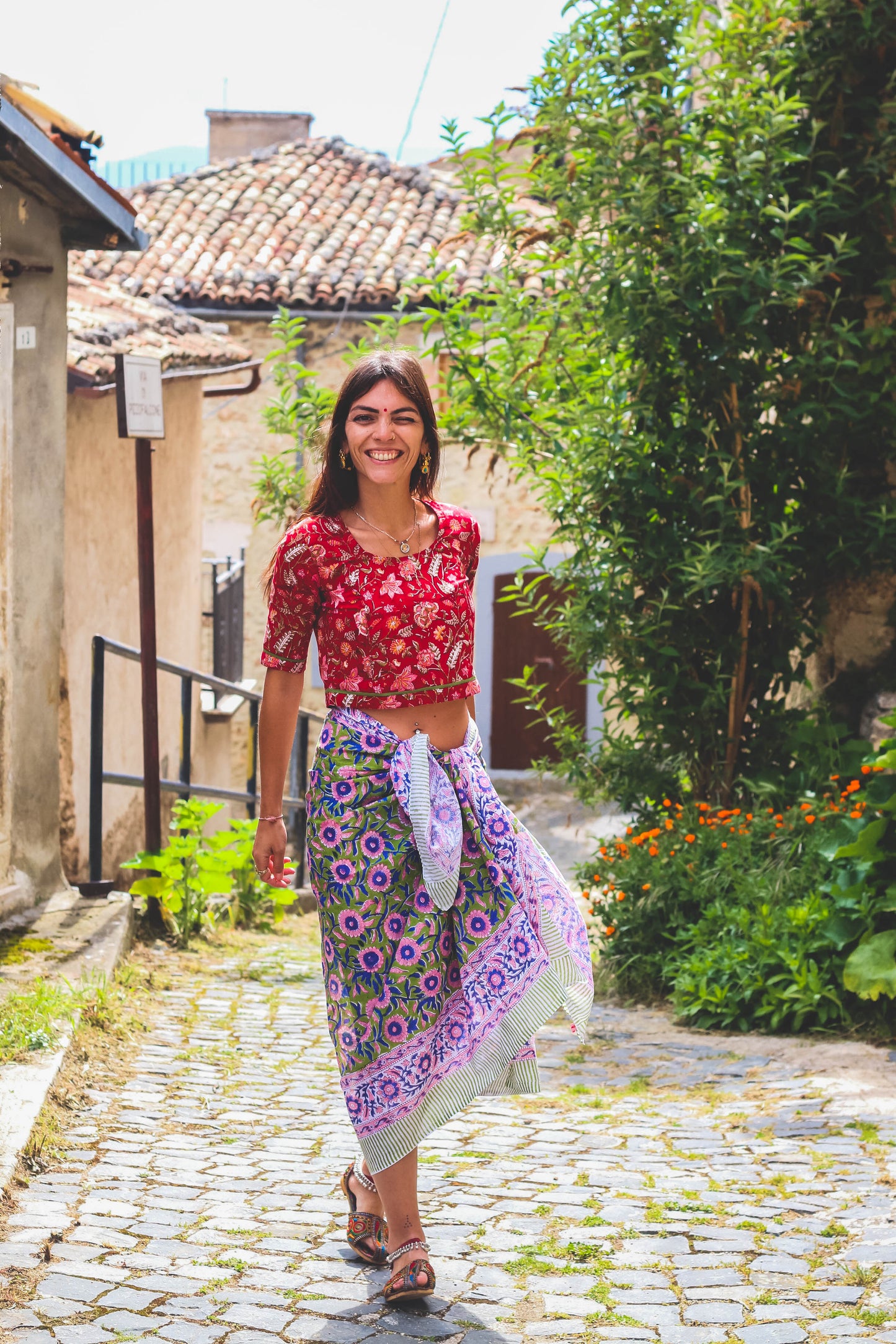 Pareo - Foulard Hara verde, rosa e blu